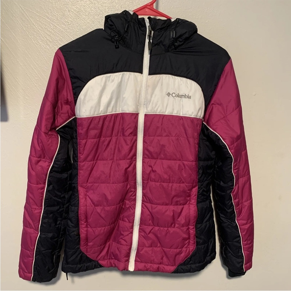 Columbia Omni-Heat Women's Jacket Size Small Pink Black White Insulated